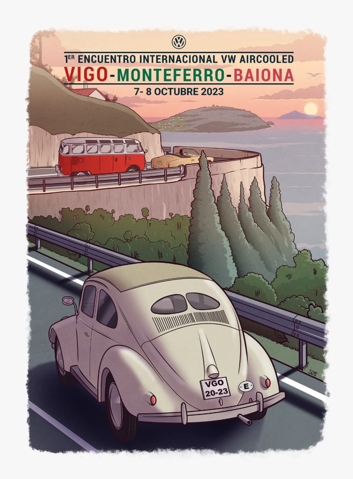 Cartel del primer Encuentro Internacional VW Aircooled de Vigo, Monteferro y Baiona, 2023
